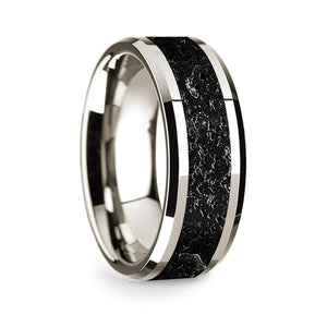 14k White Gold Polished Beveled Edges Wedding Ring with Lava Inlay - 8 mm - Larson Jewelers