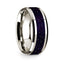 14k White Gold Polished Beveled Edges Wedding Ring with Purple Goldstone Inlay - 8 mm - Larson Jewelers