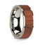 Flat Polished 14k White Gold Wedding Ring with Orange Goldstone Inlay - 8 mm - Larson Jewelers