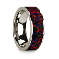 Flat Polished 14k White Gold Wedding Ring with Black and Red Opal Inlay - 8 mm - Larson Jewelers