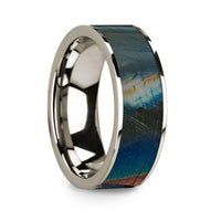 Flat Polished 14k White Gold Wedding Ring with Spectrolite Inlay - 8 mm - Larson Jewelers