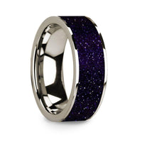 Flat Polished 14k White Gold Wedding Ring with Purple Goldstone Inlay - 8 mm - Larson Jewelers