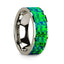 Men’s 14k White Gold & Green/Blue Opal Inlaid Flat Wedding Band - 8mm - Larson Jewelers