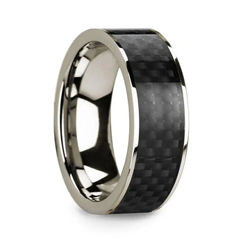 Polished 14k White Gold Men’s Wedding Band with Black Carbon Fiber Inlay - 8mm - Larson Jewelers
