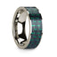 Men’s Polished 14k White Gold Flat Ring with Black & Green Carbon Fiber Inlay - 8mm - Larson Jewelers