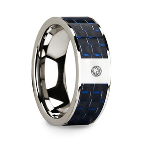 Diamond Center 14k White Gold Men’s Wedding Ring with Blue & Black Carbon Fiber Inlay - 8mm - Larson Jewelers