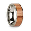 Polished Flat 14k White Gold Men’s Wedding Ring with Red Oak Wood Inlay - 8mm - Larson Jewelers