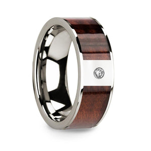 Redwood Inlaid Polished 14k White Gold Men’s Wedding Ring with Diamond Center - 8mm - Larson Jewelers