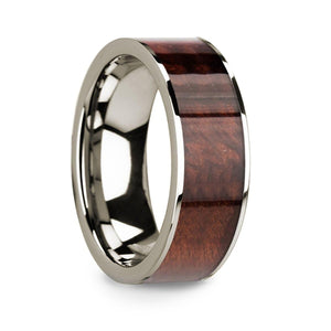 Polished 14k White Gold Men’s Wedding Band with Redwood Inlay - 8mm - Larson Jewelers