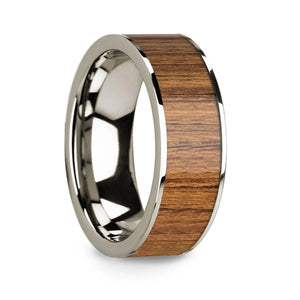 Polished 14k White Gold Men’s Wedding Band with Teak Wood Inlay - 8mm - Larson Jewelers