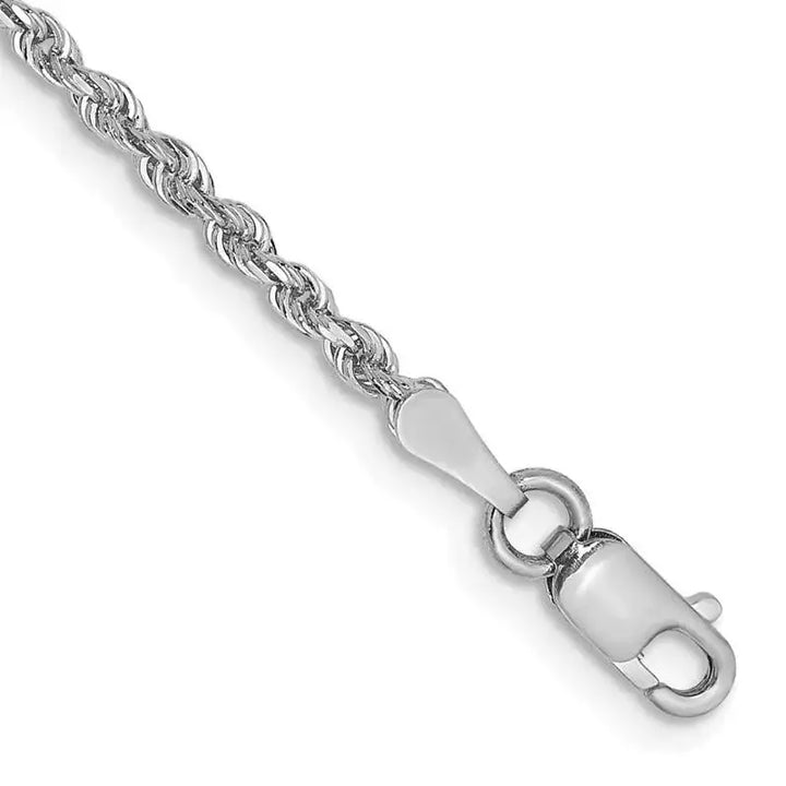 14K White Gold 8 Inch 2mm Diamond-cut Quadruple Rope Lobster Clasp Chain Bracelet - Larson Jewelers