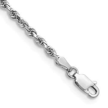 14K White Gold 8 Inch 2.75mm Diamond-cut Quadruple Rope Lobster Clasp Chain Bracelet - Larson Jewelers