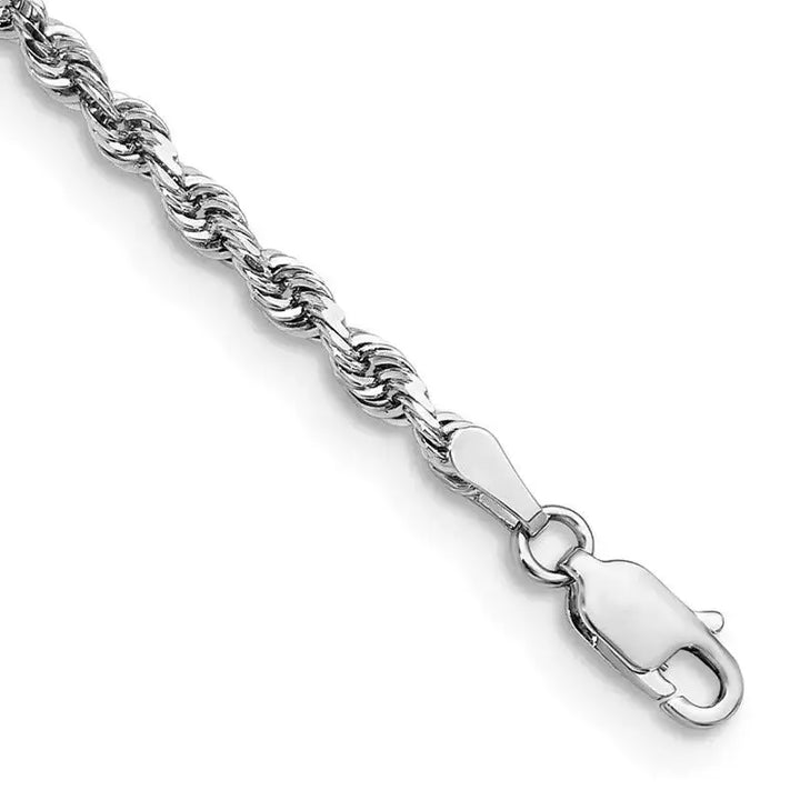 14K White Gold 9 Inch 3mm Diamond-cut Quadruple Rope Lobster Clasp Chain Bracelet - Larson Jewelers