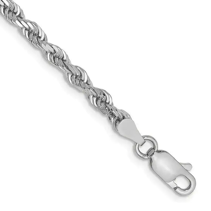 14K White Gold 7 Inch 3.35mm Diamond-cut Quadruple Rope Lobster Clasp Chain Bracelet - Larson Jewelers