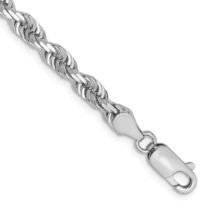 14K White Gold 8 Inch 4.5mm Diamond-cut Quadruple Rope Lobster Clasp Chain Bracelet - Larson Jewelers