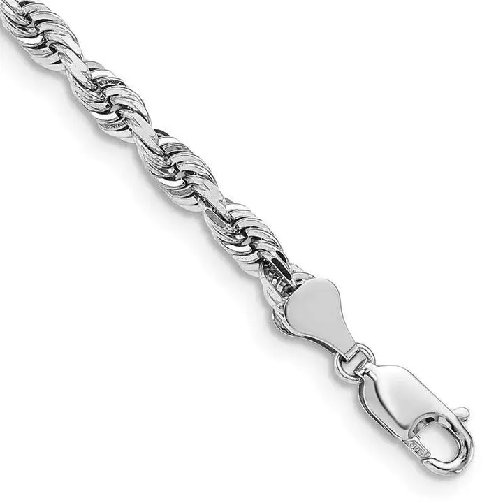 14K White Gold 7 Inch 5mm Diamond-cut Quadruple Rope Lobster Clasp Chain Bracelet - Larson Jewelers