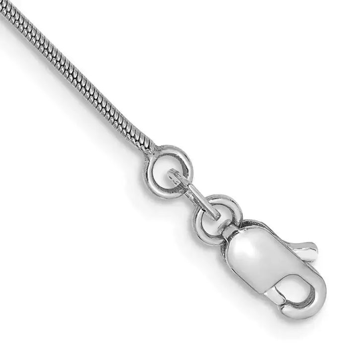 14K White Gold 7 inch .9mm Round Snake with Lobster Clasp Chain Bracelet - Larson Jewelers