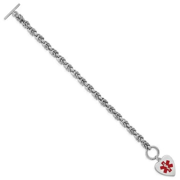 Sterling Silver RH-pltd Engraveable Enamel Heart Medical ID Bracelet - Larson Jewelers