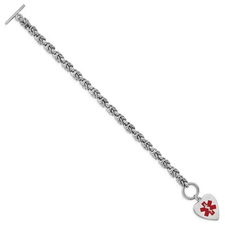 Sterling Silver RH-pltd Engraveable Enamel Heart Medical ID Bracelet - Larson Jewelers