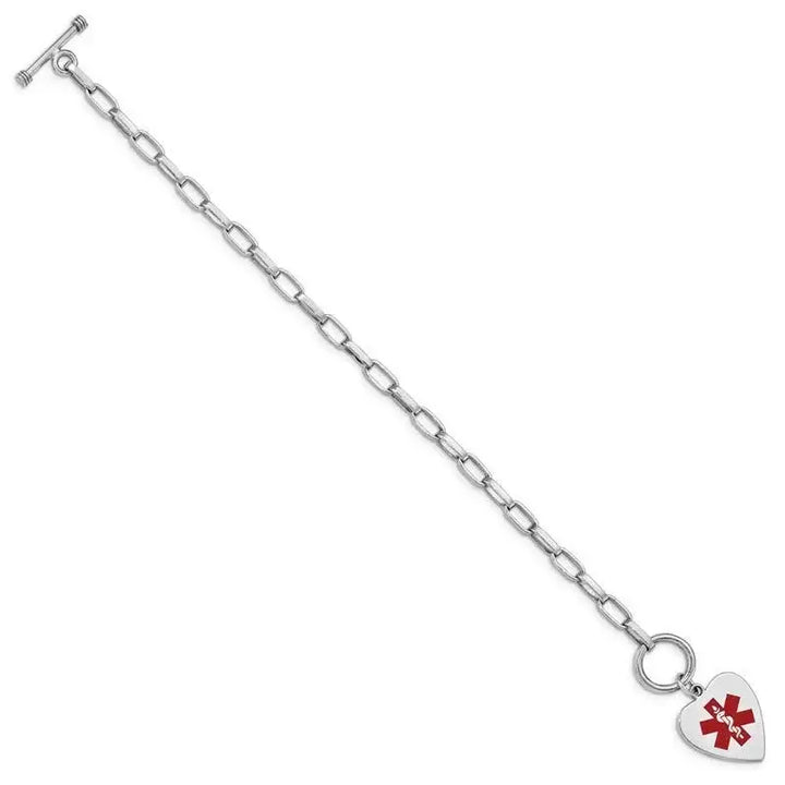 Sterling Silver Rhodium Engraveable Enamel Heart Medical ID Bracelet - Larson Jewelers