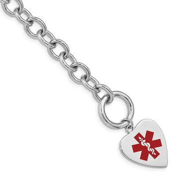 Sterling Silver Rhodium Engraveable Enamel Heart Medical ID Bracelet - Larson Jewelers