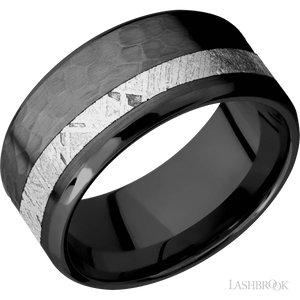 Zirconium with Hammer , Polish Finish and Meteorite Inlay - 10MM - Larson Jewelers