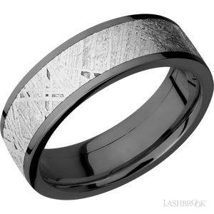 Flat Zirconium with Polish Finish and Meteorite Inlay - 7MM - Larson Jewelers