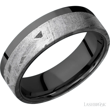 Zirconium with Polish Finish and Meteorite Inlay - 7MM - Larson Jewelers