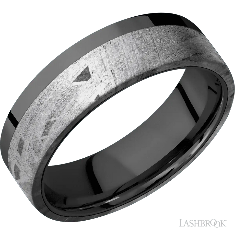 Zirconium with Polish Finish and Meteorite Inlay - 7MM - Larson Jewelers