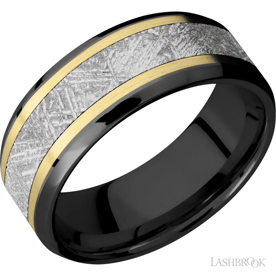 Zirconium with Polish , Polish Finish and 14K Yellow Gold Inlay - 8MM - Larson Jewelers