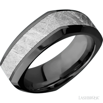 Black Zirconium beveled square band with a meteorite inlay - 8MM - Larson Jewelers