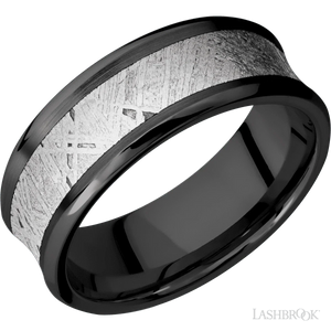 Concave Bevel Zirconium Band with Satin , Polish Finish and Meteorite Inlay - 8MM - Larson Jewelers