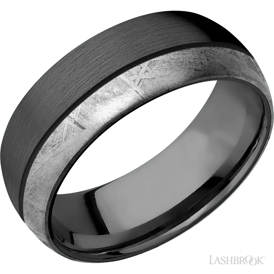 Domed Zirconium with Satin Finish and Meteorite Inlay - 8MM - Larson Jewelers