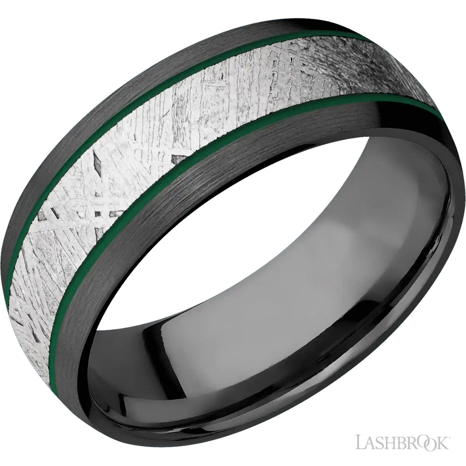 Zirconium Band with Satin Finish and Meteorite Inlay - 8MM - Larson Jewelers