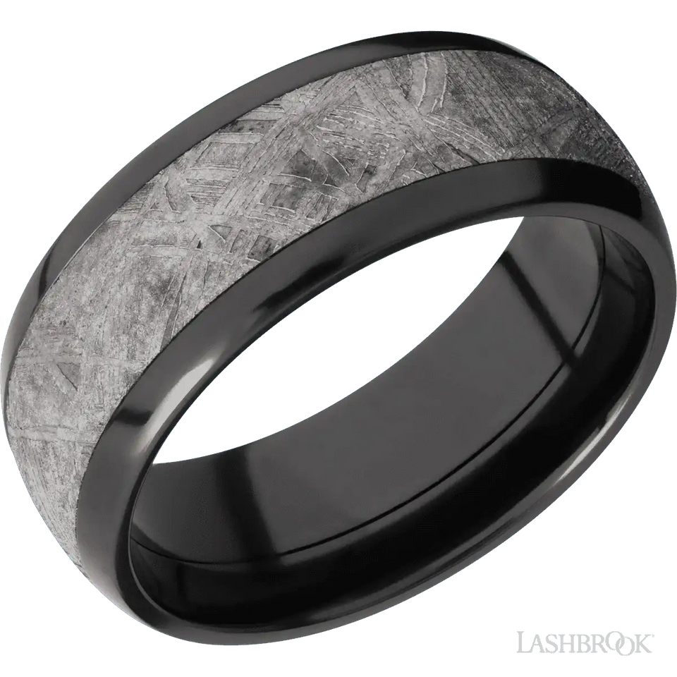 Zirconium with Polish Finish and Meteorite Inlay - 8MM - Larson Jewelers