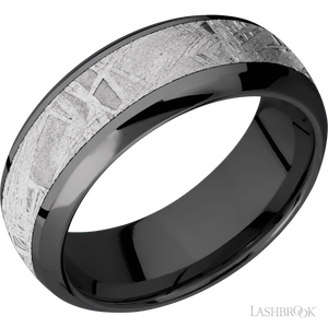 Zirconium with Polish , Polish Finish and Meteorite Inlay - 8MM - Larson Jewelers