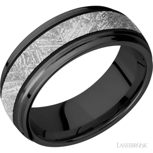 Zirconium Band with Satin , Polish Finish and Meteorite Inlay - 8MM - Larson Jewelers