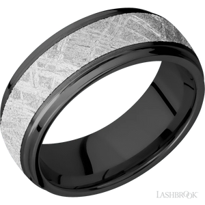 Zirconium with Satin , Polish Finish and Meteorite Inlay - 8MM - Larson Jewelers
