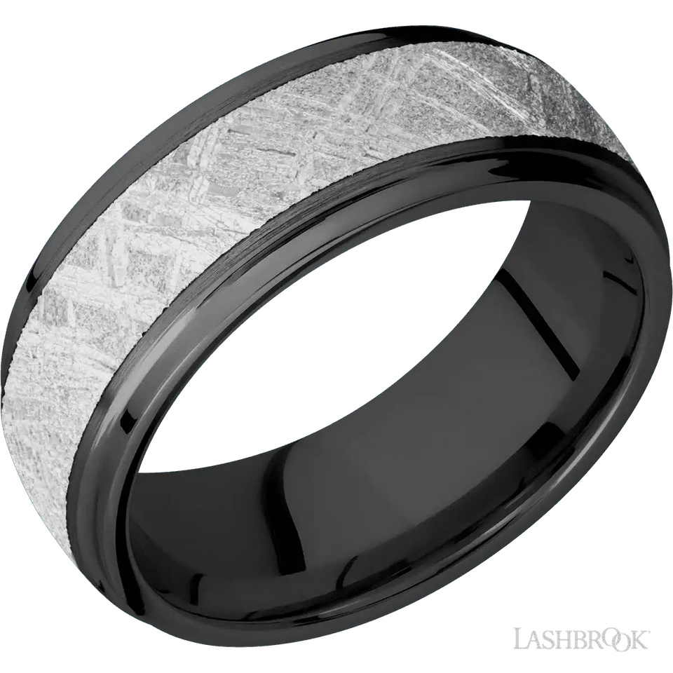 Zirconium with Satin , Polish Finish and Meteorite Inlay - 8MM - Larson Jewelers