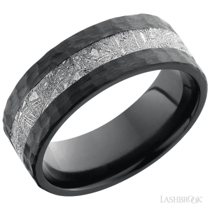 Zirconium with Hammer Finish and Meteorite Inlay - 8MM - Larson Jewelers
