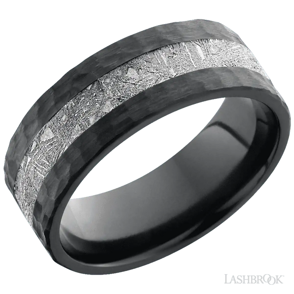 Zirconium with Hammer Finish and Meteorite Inlay - 8MM - Larson Jewelers