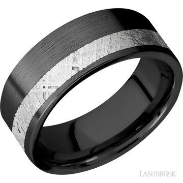Zirconium with Satin Finish and Meteorite Inlay - 8MM - Larson Jewelers