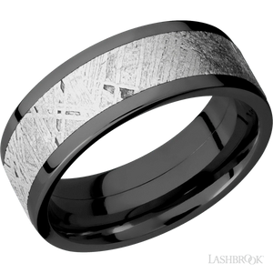 Flat Zirconium with Polish Finish and Meteorite Inlay - 8MM - Larson Jewelers