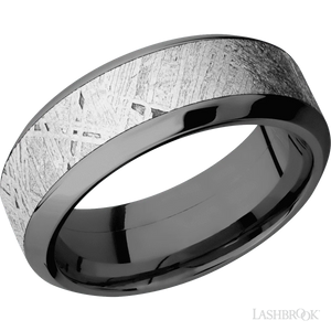 High Bevel Zirconium with Polish Finish and Meteorite Inlay - 8MM - Larson Jewelers