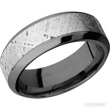 High Bevel Zirconium with Polish Finish and Meteorite Inlay - 8MM - Larson Jewelers