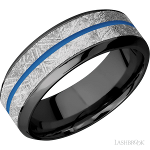 Zirconium with Polish Finish Meteorite and Sea Blue Inlays- 8MM - Larson Jewelers