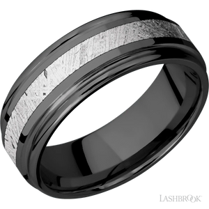 Zirconium Band with Polish , Polish Finish and Meteorite Inlay - 8MM - Larson Jewelers