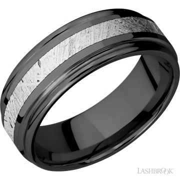 Zirconium Band with Polish , Polish Finish and Meteorite Inlay - 8MM - Larson Jewelers