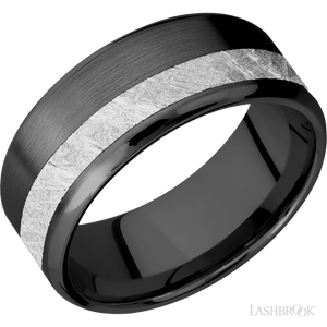 Zirconium Band with Satin , Polish Finish and Meteorite Inlay - 9MM - Larson Jewelers