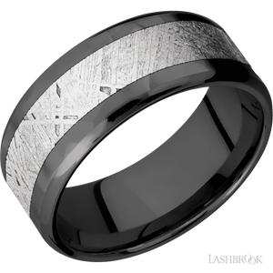Zirconium with Rockpolish, Rockpolish Finish, and Meteorite Inlay - 9MM - Larson Jewelers